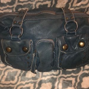 Linea Pelle collection blue leather studded bag